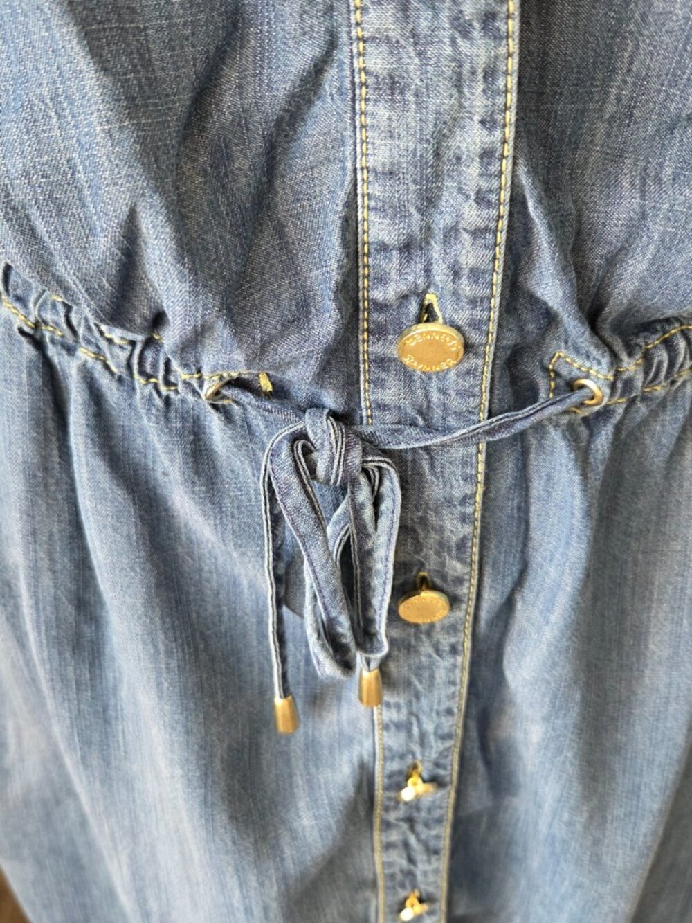 Spanner chambray dress elastic waist cap sleeves button down size 14 - Picture 3 of 7
